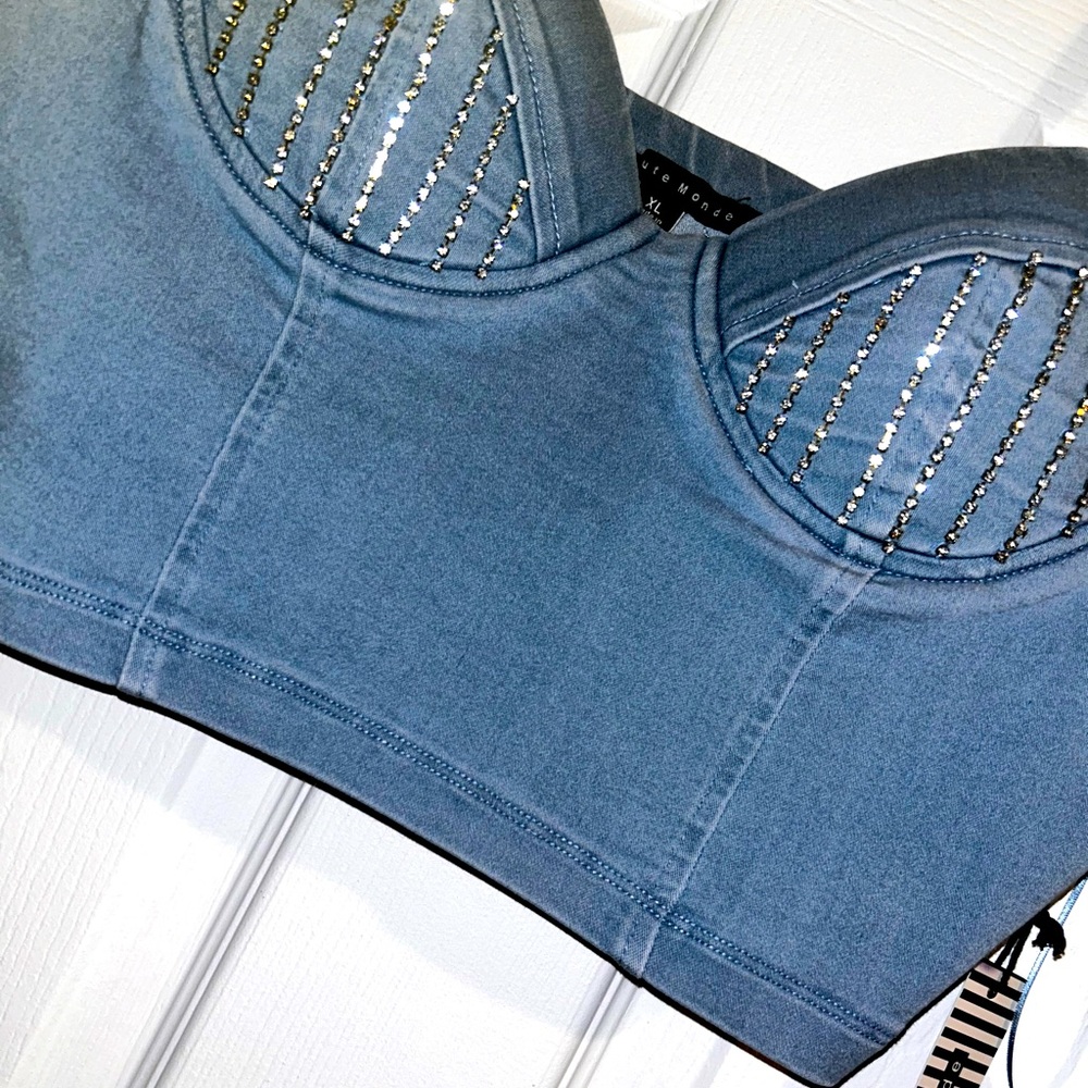 BNWT blue glitter crop top